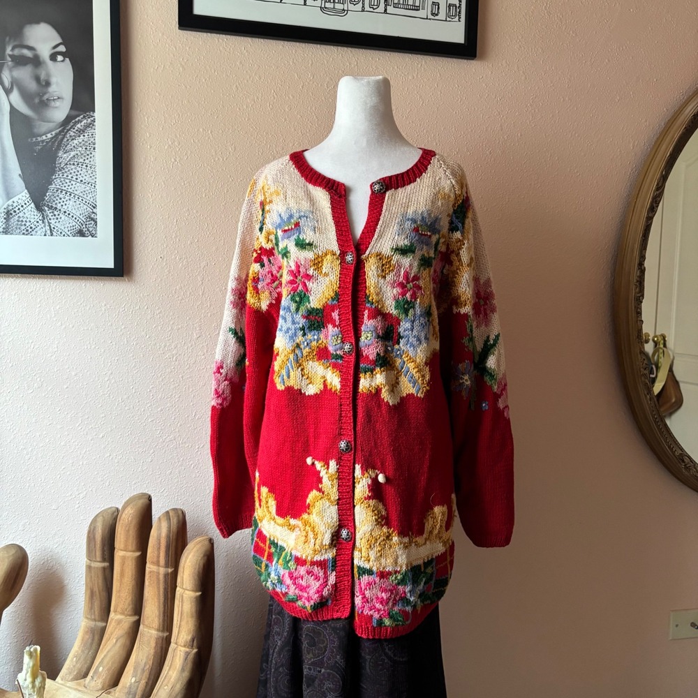 Vintage 80s / 90s Cottagecore Slouchy Oversized Hand Knit Cardigan - Picture 2 of 7